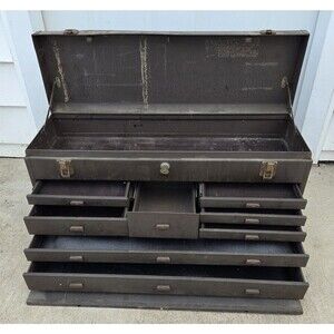Kennedy No. 526 8 Drawer Machinist Tool Box Chest Brown Wrinkle USA With One Key
